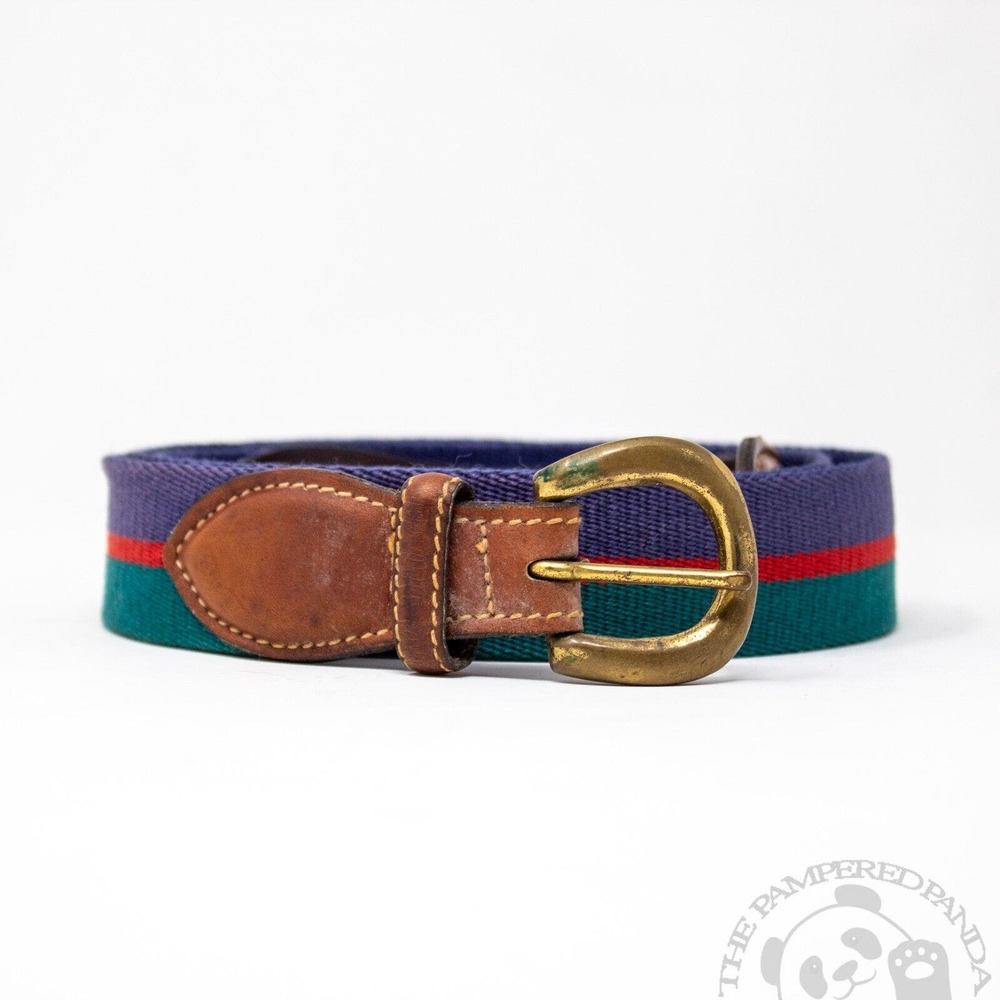 Trafalgar Leather Canvas Belt Multicolor Gold Brass USA Made Mens Size 30 600